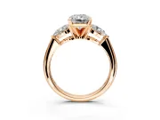 3 Stone Engagement Ring Setting for Radiant Cut Center with Large Pear-Shaped Accents and Prong Head in Rose Gold