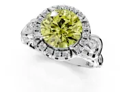 Halo Engagement Ring Setting for Fancy Yellow Round Cut Center with Open Scroll Shoulders and Prong Head in Sterling Silver