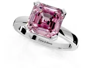 Solitaire Engagement Ring Setting for Fancy Pink Asscher Cut Center with Plain Band and Flat Tab Prong Head in White Gold