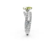 Solitaire Engagement Ring Setting for Fancy Yellow Oval Center with Woven 3-Strand Pave Band and Prong Head in White Gold