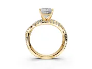 Solitaire Engagement Ring Setting for Princess Cut Center with Woven 3-Strand Pave Band and Prong Head in Yellow Gold