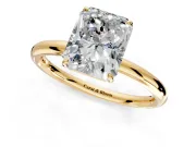 Low-Set Solitaire Engagement Ring Setting for Radiant Cut Center with Thin Plain Band and Prong Head in Yellow Gold