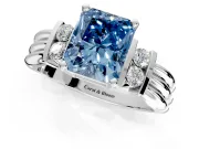 Solitaire Engagement Ring Setting for Fancy Blue Radiant Cut Center with Grooved Bar Accent Band and Prong Head in White Gold