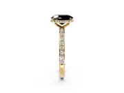 Hidden Halo Engagement Ring Setting for Fancy Black Oval Center with Pave Band and Prong Head in Yellow Gold