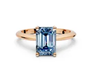 Solitaire Engagement Ring Setting for Fancy Blue Emerald Cut Center with Knife Ridge Band and Claw Prong Head in Rose Gold