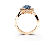 Starburst Halo Engagement Ring Setting for Fancy Blue Round Cut Center with Flat Cathedral Band and Prong Head in Rose Gold