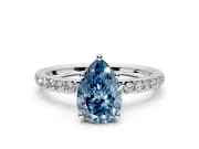 Solitaire Engagement Ring Setting for Fancy Blue Pear-Shaped Center with Fine Pave Band and Prong Head in Sterling Silver