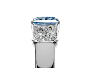 3 Stone Engagement Ring Setting for Fancy Blue Princess Cut Center with Raised Basket Heads and Prong Head in Sterling Silver
