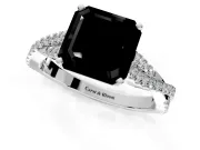 Solitaire Engagement Ring Setting for Fancy Black Asscher Cut Center with Twisted Pave Split Shank and Prong Head in Sterling Silver