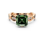 Solitaire Engagement Ring Setting for Fancy Green Asscher Cut Center with Accented Twist Band and Leaf Prong Head in Rose Gold