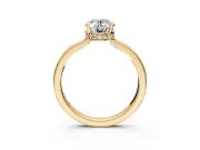 Hidden Halo Engagement Ring Setting for Oval Center with Wide Flat Plain Band and Prong Head in Yellow Gold