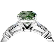 Bar-Set Engagement Ring Setting for Fancy Green Cushion Cut Center with Tapered Baguette Accents and Prong Head in Platinum