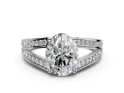 Split Shank Engagement Ring Setting for Oval Center with Pave Split Shank and Prong Head in Platinum
