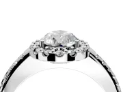 Pave Halo Engagement Ring Setting for Pear-Shaped Center with Single Row Pave Band and Prong Head in Platinum