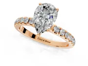 Open Basket Engagement Ring Setting for Pear-Shaped Center with Pave Band and Prong Head in Rose Gold
