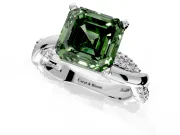 Solitaire Engagement Ring Setting for Fancy Green Asscher Cut Center with Pave and Plain Crossover and Basket Head in Sterling Silver