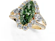 Halo Engagement Ring Setting for Fancy Green Marquise Center with Two-Strand Split Shank and Prong Head in Yellow Gold
