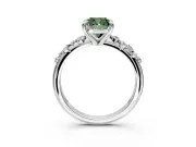 Solitaire Engagement Ring Setting for Fancy Green Cushion Cut Center with Trailing Leaf Accent Band and Prong Head in Sterling Silver