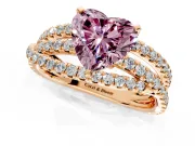 Solitaire Engagement Ring Setting for Fancy Pink Heart-Shaped Center with Woven 3-Strand Pave Band and Prong Head in Rose Gold