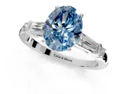 Bar-Set Engagement Ring Setting for Fancy Blue Oval Center with Tapered Baguette Accents and Prong Head in White Gold