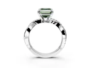 Solitaire Engagement Ring Setting for Fancy Green Asscher Cut Center with Half-Pave Crossover Band and Prong Head in Sterling Silver