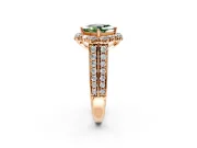 Large Accent Halo Engagement Ring Setting for Fancy Green Princess Cut Center with Pave Split Shank and Prong Head in Rose Gold