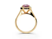 Halo Engagement Ring Setting for Fancy Pink Radiant Cut Center with Square Band and Prong Head in Yellow Gold