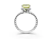 Halo Engagement Ring Setting for Fancy Yellow Asscher Cut Center with Rope Twist Split Shank and Prong Head in Sterling Silver