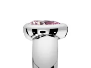 Solitaire Engagement Ring Setting for Fancy Pink Pear-Shaped Center with Wide Band and Bezel Head in Sterling Silver