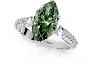 Solitaire Engagement Ring Setting for Fancy Green Marquise Center with Multi-Row Accents and Prong Head in Sterling Silver