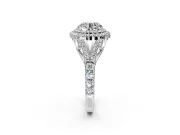 Double Halo Engagement Ring Setting for Round Cut Center with Narrow Pave Split Shank and Prong Head in Sterling Silver