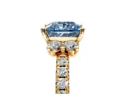 Paired Accent Engagement Ring Setting for Fancy Blue Princess Cut Center with Pave Band and Prong Head in Yellow Gold