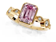 Vintage Station Engagement Ring Setting for Fancy Pink Emerald Cut Center with Accents and Prong Head in Yellow Gold