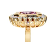 Halo Engagement Ring Setting for Fancy Pink Asscher Cut Center with Milgrain Bezel Rim, Plain Band and Prong Head in Yellow Gold