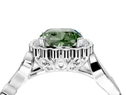 Halo Engagement Ring Setting for Fancy Green Cushion Cut Center with Leaf Motif Split Shank and Prong Head in Sterling Silver