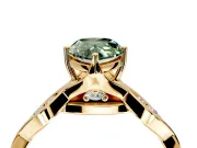 Solitaire Engagement Ring Setting for Fancy Green Pear-Shaped Center with Accented Twist Band and Leaf Prong Head in Yellow Gold