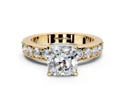 Solitaire Engagement Ring Setting for Cushion Cut Center with Channel-Set Accents and Prong Head in Yellow Gold