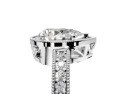 Milgrain Halo Engagement Ring Setting for Pear-Shaped Center with Wide Pave Band and Prong Head in Platinum