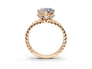 Halo Engagement Ring Setting for Heart-Shaped Center with Rope Twist Split Shank and Prong Head in Rose Gold