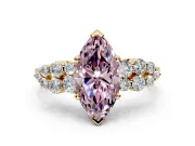 Cluster Engagement Ring Setting for Fancy Pink Marquise Center with 2-Row Shoulder Clusters and Prong Head in Yellow Gold
