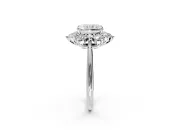 Small-Accent Cluster Halo Engagement Ring Setting for Radiant Cut Center with Plain Band and Prong Head in Sterling Silver