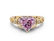 Solitaire Engagement Ring Setting for Fancy Pink Heart-Shaped Center with Filigree Band and Prong Head in Yellow Gold