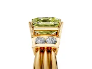 Solitaire Engagement Ring Setting for Fancy Yellow Asscher Cut Center with Grooved Bar Accent Band and Prong Head in Yellow Gold
