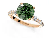 Solitaire Engagement Ring Setting for Fancy Green Round Cut Center with Alternating Size Accents and Prong Head in Rose Gold