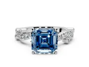 Solitaire Engagement Ring Setting for Fancy Blue Asscher Cut Center with Bar-Station Pave Twist and Prong Head in Platinum
