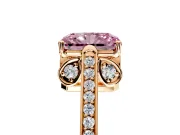 Cathedral Engagement Ring Setting for Fancy Pink Radiant Cut Center with Antique-Style Pave Band and Prong Head in Rose Gold