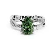 Solitaire Engagement Ring Setting for Fancy Green Pear-Shaped Center with Pave and Plain Crossover Band and Prong Head in White Gold