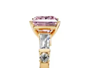 Bar-Set Engagement Ring Setting for Fancy Pink Princess Cut Center with Tapered Baguette Accents and Prong Head in Yellow Gold