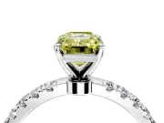 Open Basket Engagement Ring Setting for Fancy Yellow Emerald Cut Center with Pave Band and Prong Head in Platinum
