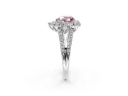 Halo Engagement Ring Setting for Fancy Pink Heart-Shaped Center with Two-Strand Split Shank and Prong Head in Sterling Silver
